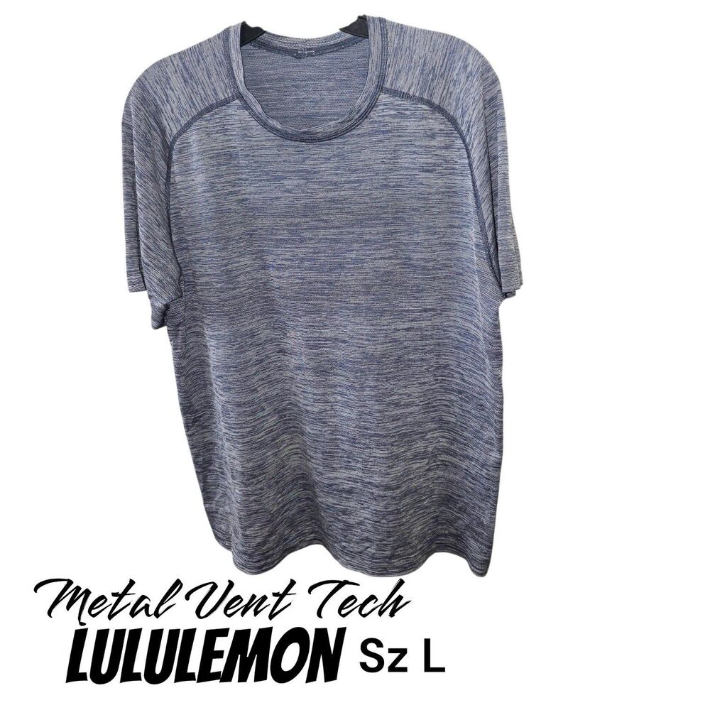Lululemon Sz L Navy Metal Vent Tech Crew Neck Performance Workout Logo S/S Shirt
